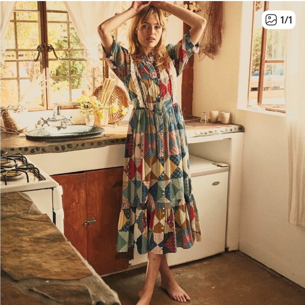 Doen Darby Patchwork Midi Dress - Multicolor M